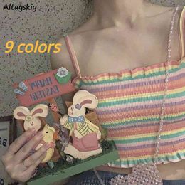 9 couleurs réservoirs femmes volants rayé arc-en-ciel style coréen chic tendance populaire kawaii adolescente ulzzang all-match été crop top x0507