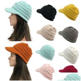 9 kleuren wintermuts piek effen kleur gebreide muts mode thermische rand baret casual voor drop-levering Dhxu5