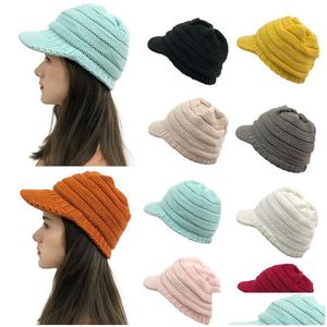 9 Colors Winter Cap Peak Solid Color Knitted Hat Fashion Thermal Brim Beret Casual For Drop Delivery Dhxu5