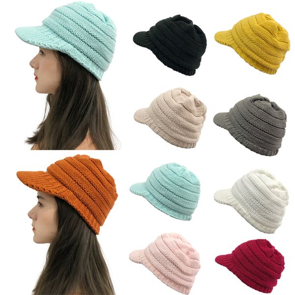 9 couleurs casquette d'hiver pic couleur unie tricoté chapeau mode thermique bord béret chapeau décontracté pour les femmes