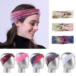 9 kleuren vrouwen das-dyed hoofdband elastische cross haarbanden yoga fitness sport zweetband gradiënt kleur brede band boheemse hoofddoek M2249