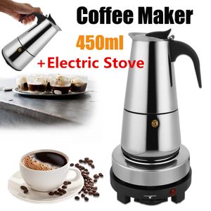 9 Tassen Edelstahl Moka 450 ml Mokka Espresso Latte Herd Filter Kaffeemaschine Topf Perkolator Elektroherd Ourdoor Home