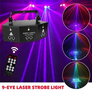 9 Eye RGB Laser Lighting Disco DJ LAMP DMX Remote Control Strobe Stage Licht Halloween Christmas Bar Party Led Lasers Projector HO203T