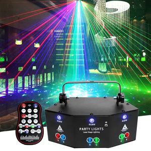 Projecteur Laser à 9 yeux RGB, lumière de fête de noël, télécommande, lumières de discothèque, décoration DJ Halloween karaoké boule Disco