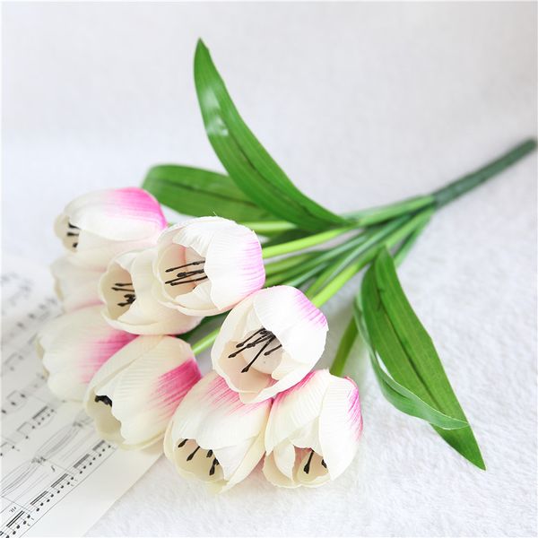 9 tête / peloton mini tulip fleur réel tactile de mariage fleur de fête de fleur bouquet artificiel fleurs de soie pour la fête à la maison décorfack fleur