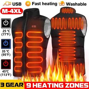 9 Verwarmd vest Zones Elektrische Jassen Mannen Dames Sportkleding Jas Graphene Heat USB-verwarming Jas voor Camping 210923