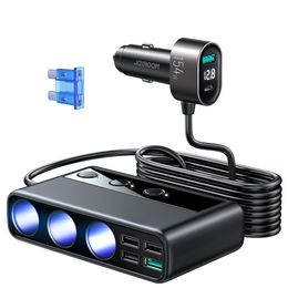 9 in 1 sigarettenaanstekersplitter JOYROOM 154W autoladeradapter met PD/QC-lading 12V/24V onafhankelijke schakelaars DC-sigarettenuitgang autolader voor alle auto-apparaten