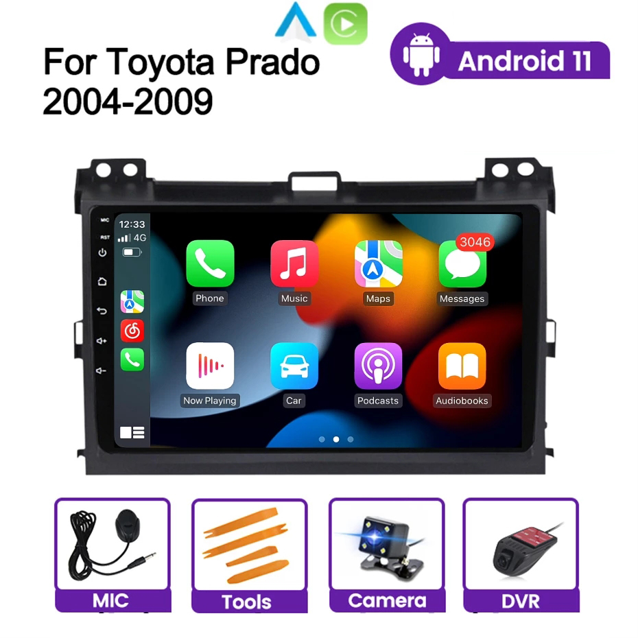 Toyota Prado 2004-2009 için 9 inç Android Araba GPS Video DVD oynatıcı Radyo Multimedya Navigasyon Stereo Kafa Ünitesi