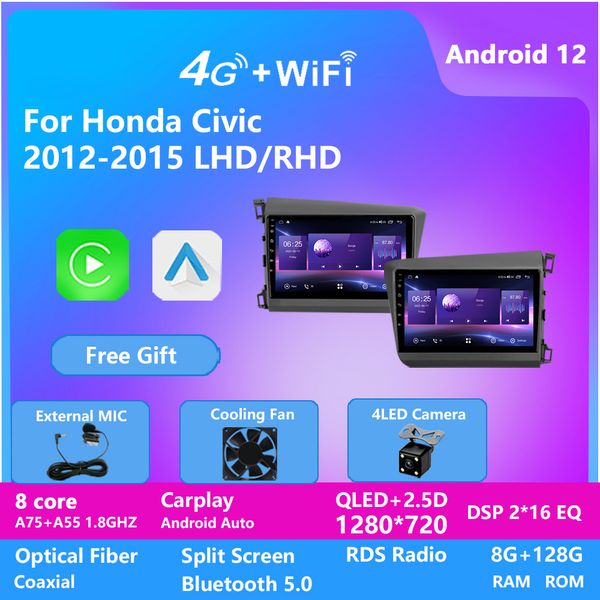 9 Pouces Voiture Multimédia Vidéo Stéréo Radio Audio GPS Navigation Lecteur Nav Unité Principale pour Honda CIVIC 2012-2015 DSP Carplay Android Auto