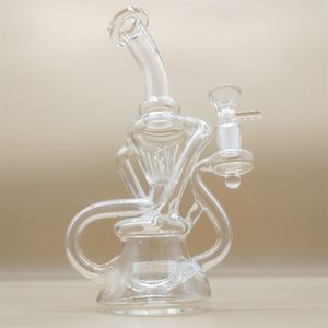 9 inch heldere bedwelmende waterpijp uit de waterpijp glazen bongs recycler Water pijp bongglazen bongs 14mm kom