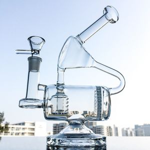 9 pouces Unique Narguilé Verre Clair Bong Peigne Recycleur Huile Dab Rigs Inline Percolateur Bongs 14mm Femelle Joint Conduites D'eau Avec Bol WP143