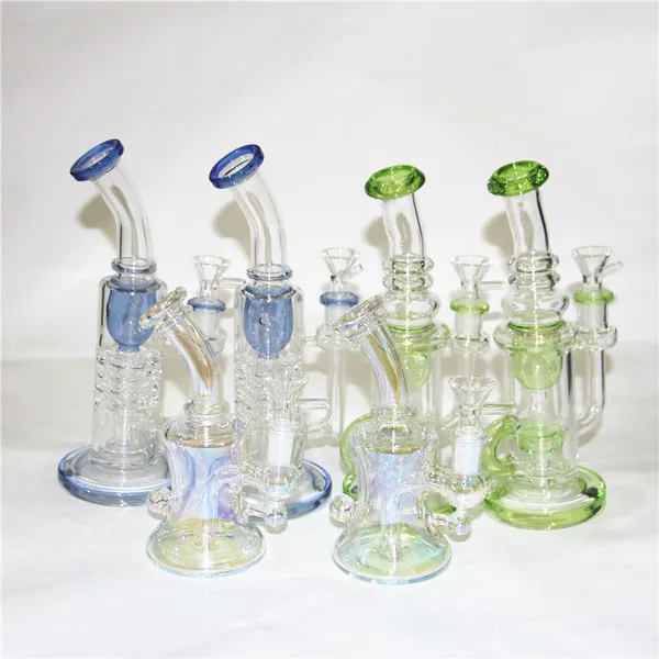 Bong de vidrio de 9 pulgadas Tubo de agua de vidrio teñido de color metálico Plataformas de dab Nuevo reciclador de regalo Colector de cenizas de vidrio para la venta