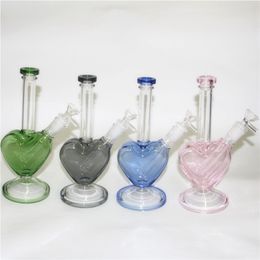 9 pouces en forme de coeur en verre Bong Bonghah Pink Dab Huile Bubbler Bubbler grand bécher épais mini pipe à eau avec un bol à 14 mm Nail banger en quartz