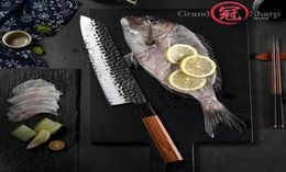 9 inch handgemaakt Chef039s mes 3 lagen AUS10 Japans staal Kiritsuke keukenmes snijden vis vlees kookgereedschap Grandshar7963574