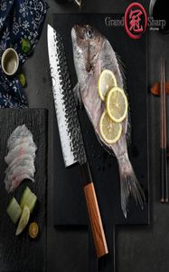 Cuchillo Chef039s hecho a mano de 9 pulgadas, cuchillo de cocina Kiritsuke de acero japonés AUS10 de 3 capas, herramientas de cocina para cortar carne de pescado Grandshar8303276