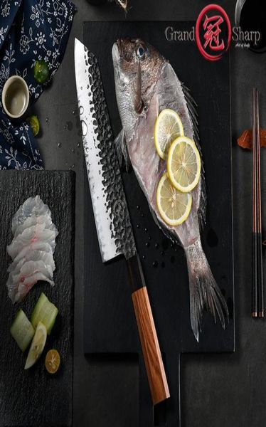 Couteau Chef039s fait à la main de 9 pouces, 3 couches AUS10, couteau de cuisine japonais Kiritsuke en acier pour trancher le poisson et la viande, outils de cuisson Grandshar8303276