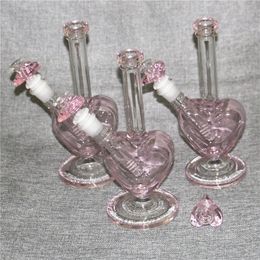 9 pouces en forme de coeur Dab Rigs couleur rose bongs en verre narguilés conduites d'eau 14mm Joint huile plates-formes Bong avec bols 4mm Quartz Banger