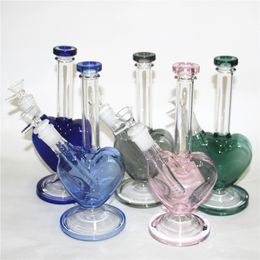 9 pouces en forme de coeur bécher en verre Bongs conduite d'eau narguilés Dab Rigs Bubbler ashcatcher bong avec bol en verre tuyaux de brûleur à mazout accessoires pour fumer