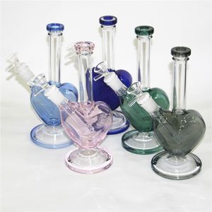 9 inch hartvorm glas bong waterpijpen roze groen blauw paars kleur dab rigs glas water pijpen bubbler met 14mm schuif kom stuk