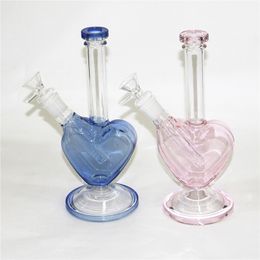 9 pouces en forme de coeur bongs en verre dab rigs plate-forme pétrolière narguilé conduites d'eau pour fumer avec 14mm bol mâle downstem