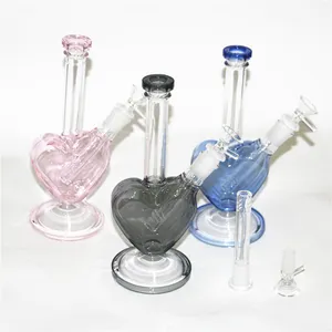 Bongs de agua de 9 pulgadas en forma de corazón de vidrio para pipas de agua para pipas de agua de burbujas al por mayor con recipiente de 14 mm para recuperar cenizas