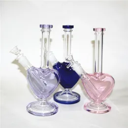 9 pouces forme de coeur narguilés rose violet couleur verre bangs conduites d'eau dab plates-formes pétrolières avec 14mm fumer bols d'herbes sèches dabber outil cire