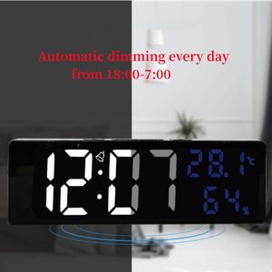 Reloj de pared Digital grande de 9 pulgadas, pantalla de temperatura y humedad, despertador de mesa con modo nocturno, reloj LED electrónico 12/24H
