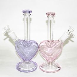 9 pulgadas de amor en forma de corazón de vidrio púrpura Dab Rig Bong Hookah Pipas de agua con 14 mm hembra Downstem bowl Hookahs Cubilete Bongs Tazones Pipa para fumar
