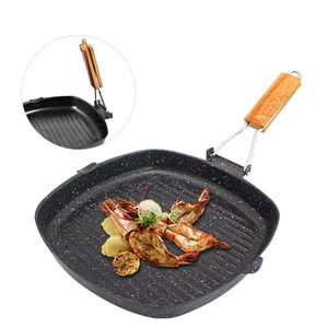 9 inch Anti-aanbaklaag Grillpannen Opvouwbare handgrepen Anti-aanbakkoekenpan Koekenpan Biefstuk Ei Camping Picknick Thuis Kookgerei Q640