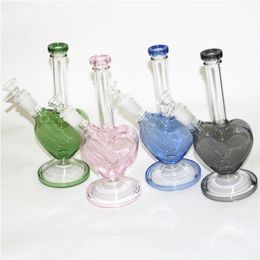 9 pouces verre rose Bong forme de coeur Shisha narguilés bécher Dab plate-forme fumer conduites d'eau filtre barboteur avec receveur de glace et bols