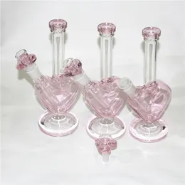 Bong de vidrio rosa de 9 pulgadas con tazón de vidrio en forma de corazón Hookah Shisha Beaker Dab Rig Water Pipe Filter Bubbler W ICE ash Catcher oil burn rig