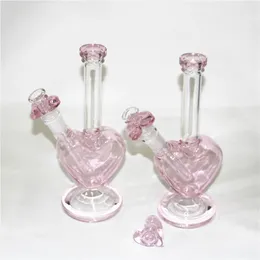 Bang en verre rose de 9 pouces avec bol en verre en forme de coeur Hookah Shisha Beaker Dab Rig Fumer Pipe à eau Filtre Bubbler W ICE ash Catcher plate-forme de combustion d'huile
