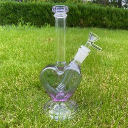 9 pouces en forme de coeur violet en verre Bong Bong Shisha Shisha Fumer le tabac de tuyau d'eau Bubbler avec un bol mâle de 14 mm de trajet de 14 mm