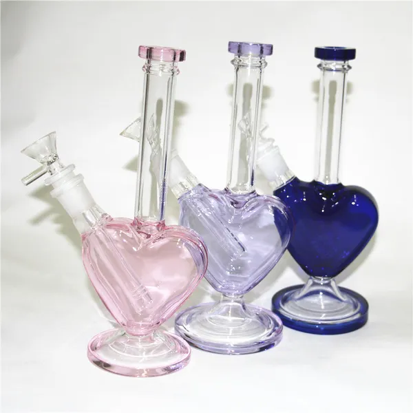 9 pouces fumée belle amour narguilé pipe à eau bongs en verre en forme de coeur épaisseur de la plate-forme pétrolière pour fumer bong avec bol en bas de la tige en verre dab rig