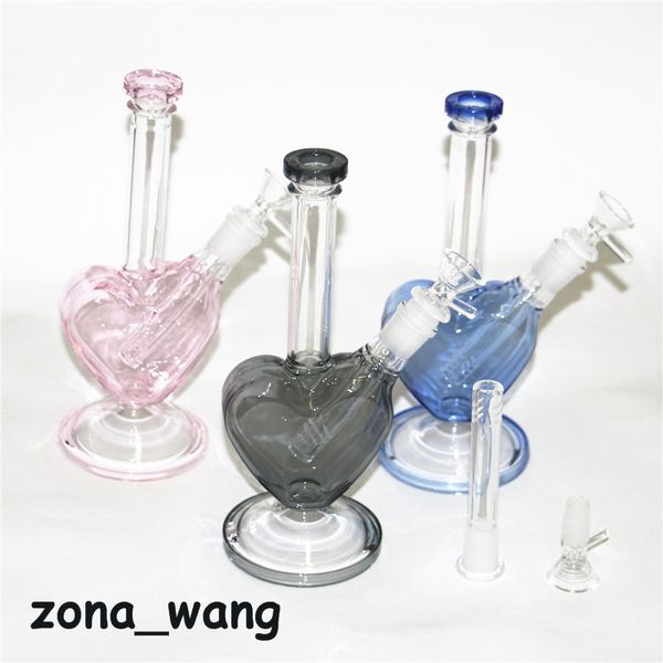 9 pouces fumée narguilé pipe à eau bongs en verre en forme de coeur épaisseur de plate-forme pétrolière pour fumer bong avec des outils de dabber de cire de tige de bol
