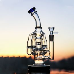 9 pouces d'épaisseur Bent Neck Glass Bong Rig in Hookahs Pipe Transparent Cute Water Bubbler Pipes Bongs en verre percolateur avec 14mm Male Joint Clear Bowl pour les fumeurs