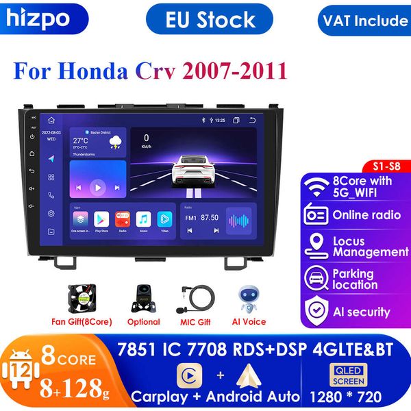 9 pouces tactile avec écran dans le tableau de bord 2 Din Android autoradio GPS pour Honda CRV 2007-2011 stéréo Wifi 4G Bluetooth DSP volant