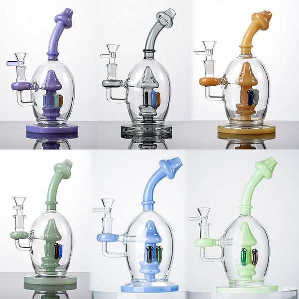 9 pulgadas Bongs únicos Cachimbas Tubos de agua de vidrio Estilo bola de setas Aceite Dab Rig 14 mm Hembra con tazón Cachimba Cabezal de ducha Perc Percolador Dab Rigs Azul Verde Bong