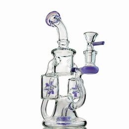 9 inch unieke waterpijpen dubbele recycler glas bong propeller percolater water pijpen groen paars glazen bongs 14mm vrouwelijke gewricht met kom olie dab rigs