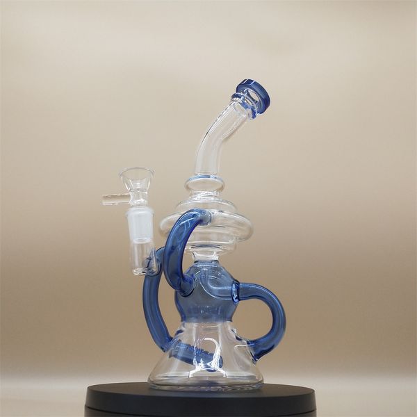 9 pulgadas Hookah Blue Glass Bong Recycler Pipes Water Bongs Smoke Pipe Bongs Botellas de agua Dab Rig Tamaño 14 mm Junta hembra