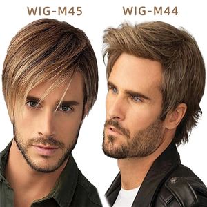 9 pouces Hommes Perruque Synthétique Brun Couleur Pelucas Perruques de cheveux humains Simulation Humain Remy Cheveux Perruques WIG-M44