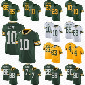 10 Liefde 33 Aaron Jones voetbalshirt Christian Watson Jaire Alexander AJ Dillon David Bakhtiari Lukas Van Ness Jayden Reed Luke Musgrave Romeo Doubs Brett Favre