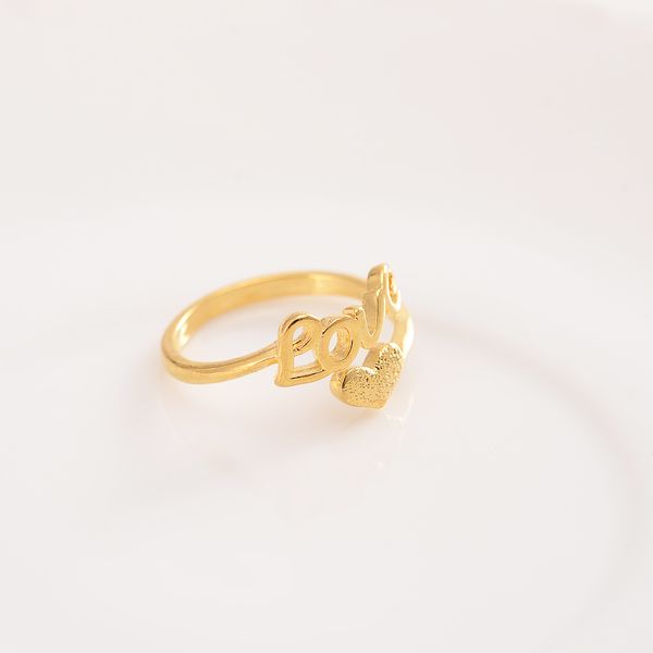 9 k Fine Solid Solid Baht G / F Gold Bague Coeur en forme de mignon Love Word Art Art Femme Femme Partie Partie de fiançailles Mode