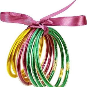 Ruban à nœud à 9 couches mélangé avec du Silicone brillant de couleur bonbon, Bracelet JELLY BANGLE en poudre d'or pour femmes