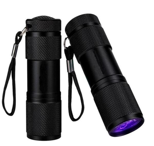 9 LED en aluminium Mini Portable UV Ultra Violet Blacklight 9 LED lampe de poche torche lumière portable extérieure en alliage d'aluminium lampe de poche 6587056