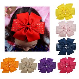 30 stks 6inch pinwheel haar boog grosgrain boutique strass strik met haarclips voor kinderen haaraccessoires