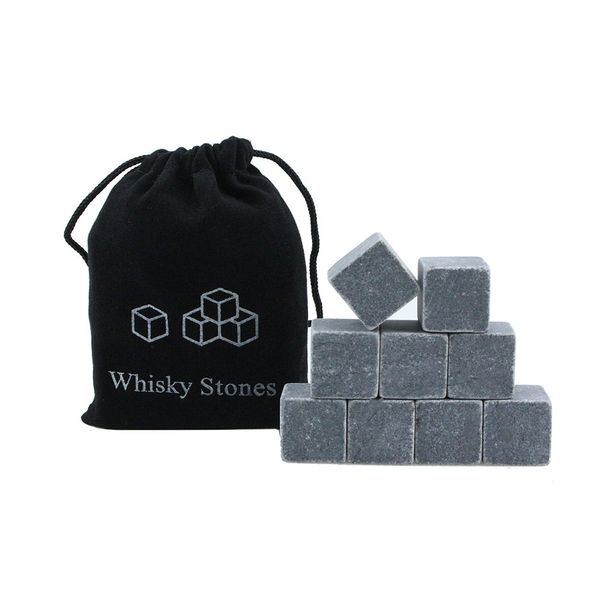 Pack de 9 piedras refrescantes de hielo tártaro de whisky en bolsa de terciopelo