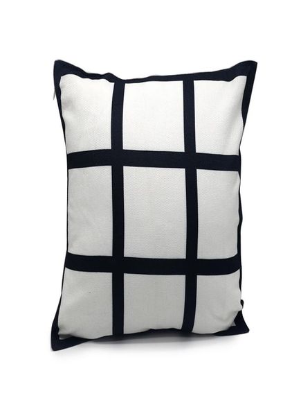 Housse de coussin à 9 panneaux, taie d'oreiller vierge à Sublimation, grille noire tissée en Polyester, housse de coussin à transfert de chaleur, taies d'oreiller pour canapé 46730312