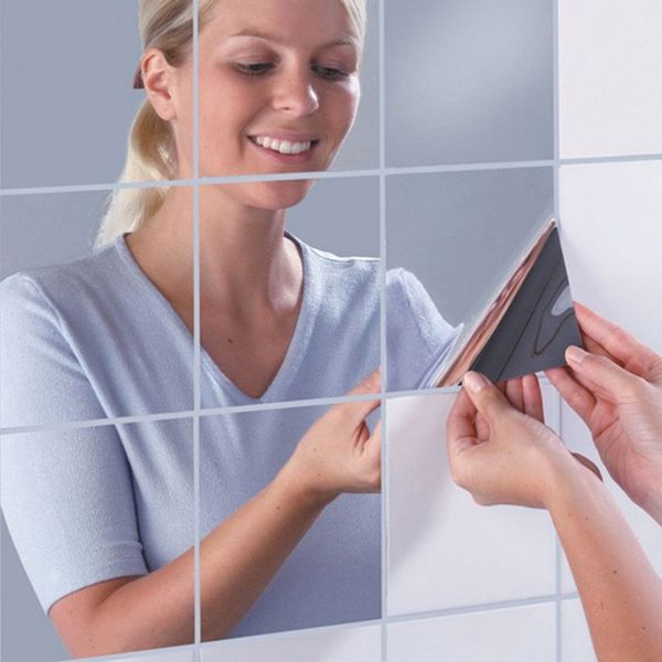 9 PCS 15X15CM Espejo de reflexión Palo de pared Decoración creativa para el hogar