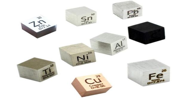 9 piezas Element CubeSet 10 mm Cubos de densidad de metal Colección de tabla periódica de metales diarios Hierro Cobre Plomo Níquel Titanio Carbono 6107729